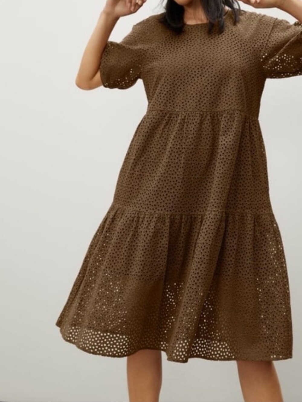 Everlane The Tiered Eyelet Dress Brown  Midi - S